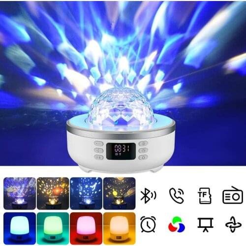 360 Degree Rotation Rechargeable Wireless Bluetooth Projector Nightlight Lamp with Digital Clock Support TF and SD Card Gifts