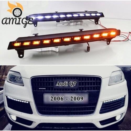 LED Daylights For Audi Q7 2006 2007 2008 2009 Yellow Turn Signal DRL Car LED Daytime Running Light Auto Driving Foglamps