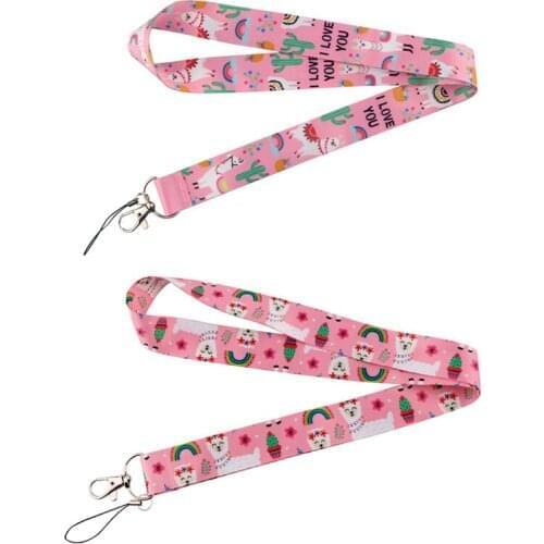 E3526 Cartoon Alpaca Lanyard Keychain keys Badge ID Mobile Phone Rope Cute Lanyard With Card Holder Cover For Lovers