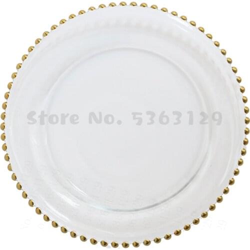 Elegant Western Food Plate Glass Pearl Plate High Grade Gold Plated Ceramic Disc Steak Salad Plate Wedding Banquet Dessert Plate