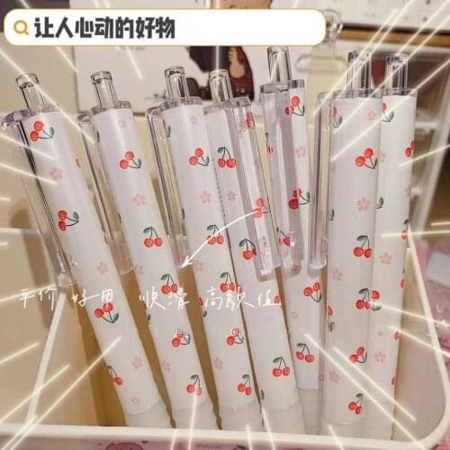 Cherry Press Gel Pen 0.5mm Student Black Pen Cute Girl Large Capacity Quick Dry Signing Pen 3/6PCS