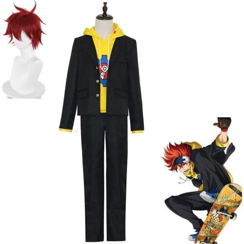 SK8 The InfInIty Reki Cosplay Costumes Anime Role Play Coat Hoodies Pants Accessories Full Sets Red Wig Synthetic Hair Halloween