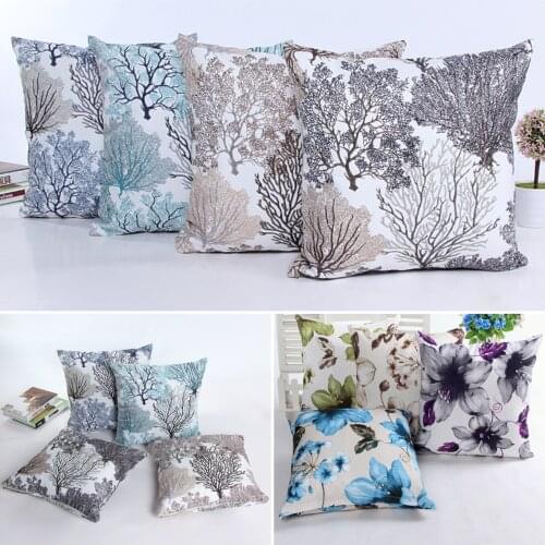Hot Slub Linen Floral Pillows Cover Hand Painted Flowers Trees Cushion Cover Modern Decorative Throw Pillows Cover for Sofa Car