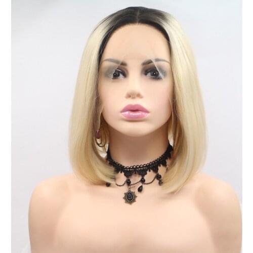 Honey Blonde Wigs Shoulder Length Bob Short Hair Synthetic Lace Front Wigs Dark Roots Natural Daily Lace Frontal Wigs For Women