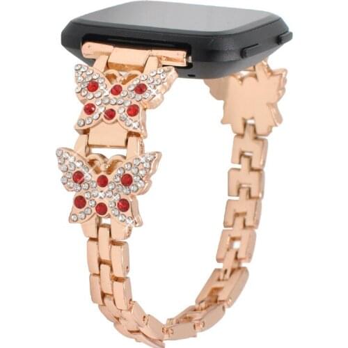 Metal Stainless Steel Band For Fitbit Versa Rhinestone Strap Wrist Loop Butterfly Bracelet Lady Wristband Smart Accessories