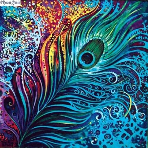 MOONCRESIN Diamond Mosaic Peacock Feathers Pattern Sticker Full Square Diamond Embroidery Diy Diamond Painting Decoration Animal