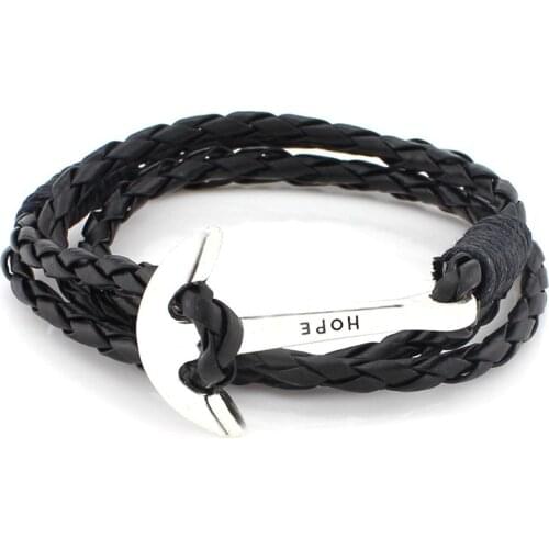 40cm PU Leather Men Bracelet Jewelry hope Anchor Bracelet Wristband Wrap Charm Bracelet For Male Accessories Hand Cuff
