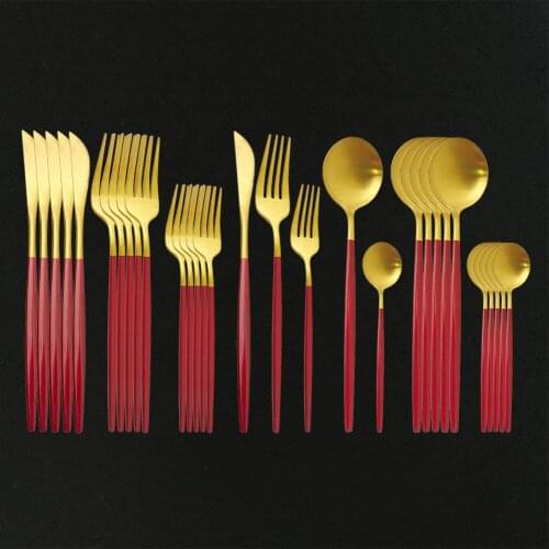 30Pcs Stainless Steel Dinnerware Set Gold Tableware Knife Dessert Fork Spoon Cutlery Dinner Silverware Gift Set Dropshipping