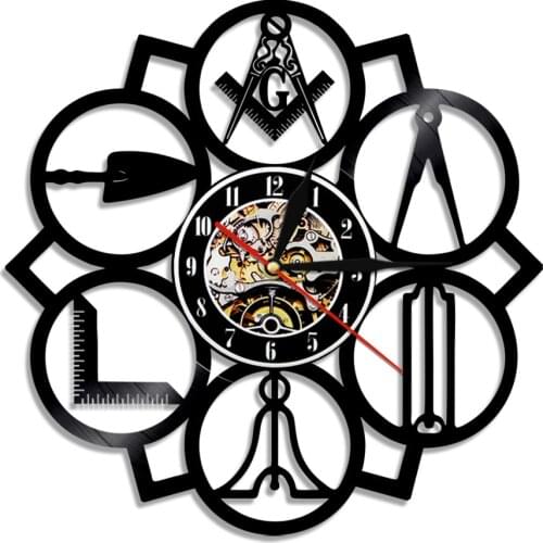 Masonic Free Mason Logo Vinyl Record Wall Clock Vintage 3D Handmade Home Decor Clock Wall Art