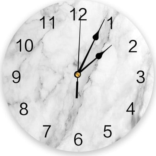 Ink Painting Marble Black White Floor Walls Modern Wall Clock For Home Office Decoration Living Room Bathroom Hanging Watch