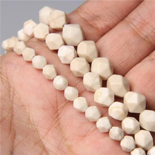 Natural Beige Color Stone Faceted Fossils Stone Jaspers Spacers Loose Beads DIY Charms Bracelets Accessories for Jewelry Making