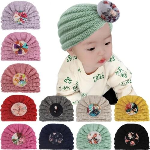 New Childrens Hat Fashion Printing Donut Knitted Baby Hat Newborn Color Ball Printing Beanie Cap For 0-3 Years