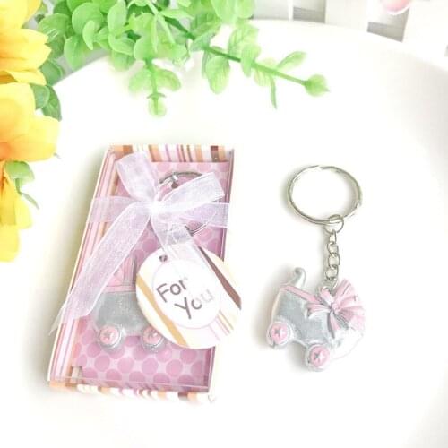 New Baby Shower Favors Pink/Blue Baby Carriage Design Key Chains Birth Christening Gift Keychain W9569
