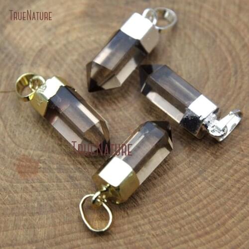 New Arrival Design Smoky Quartzs Crystal Stone Pendant Faceted Small Point Charm With Copper Cap In 20*6 mm PM9791