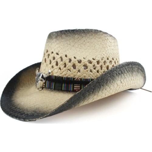 2019 100% Handmade Weave Straw Women Men Hollow Western Cowboy Hat Lady Dad Sombrero Hombre Cowgirl Jazz Caps Size 56-58CM