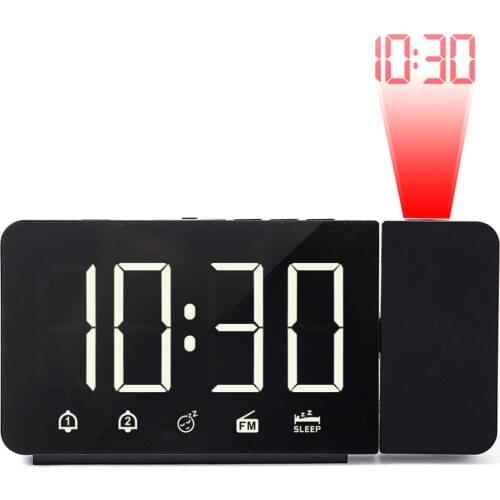 LED Digital Alarm Clock Watch Electronic Table Clocks USB Charging with FM Radio Time Projector Snooze Function 4 Digital Alarm