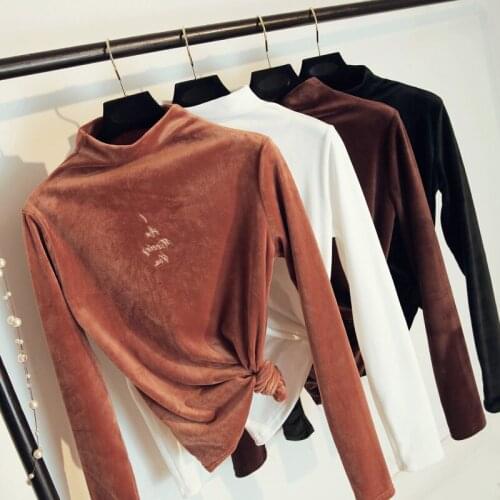 Thin Gold Velvet Turtleneck Basic Shirts Women Autumn Winter Students Long Sleeve Slim T-shirt Womens Clothing Tops Tees