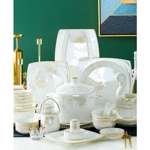 Vintage Chinese Dinner Plates Luxury Round Porcelain Home Dinner Plates Creative Fashion Geschirr Set Kitchen Tableware EI50TZ