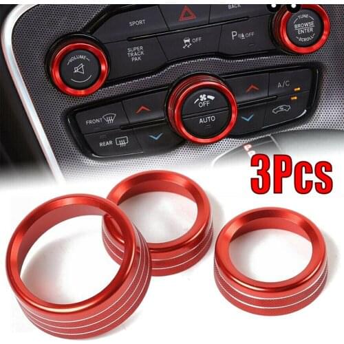 High Quality 3Pcs/Set Aluminum Alloy Air Conditioning Audio Knob Trim Covers For Dodge Challenger 15-19