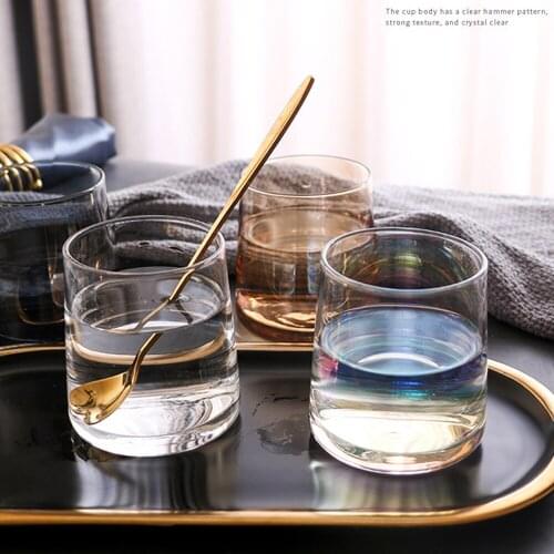 Japanese Style 220ML Water Glass Colorful Household Whiskey Glass Thick Bottom Ion Plated Water Juice Glass Creative Glass