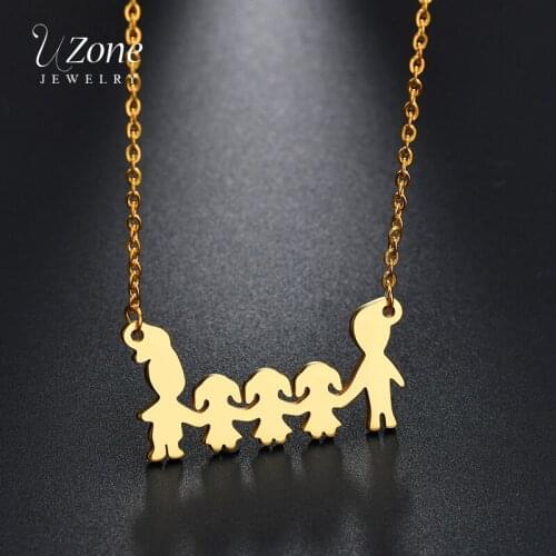 UZone Stainless Steel Happy Family Necklace Dad Mom Girls Chain Necklace For Women Men