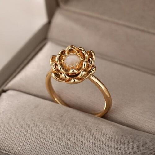 Flower Ring for Women Vintage Stainless Steel Cute Rose Flower Opal Ring Anillo Party Jewelry Gift Accessories Bijoux Femme