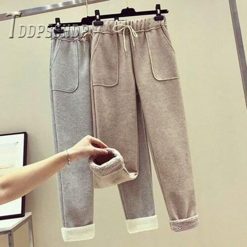 2019 Winter Woolen Pants Lining With Fluff Pocket Harem Pants