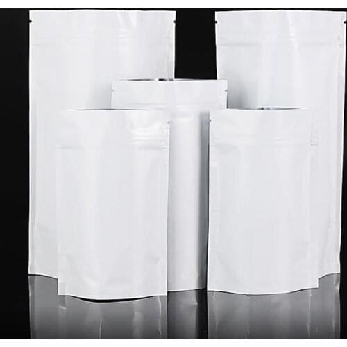 100Pcs Stand up Aluminum Foil White Packaging Bags Resealable Mylar Packing Pouch Various Sizes Ziper Lock Food Storage Bag