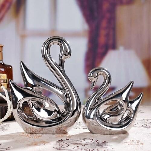 2PCS Home Decor Creative Jewelry Ornaments Living Room Crafts Ceramic White Swan wedding decoration