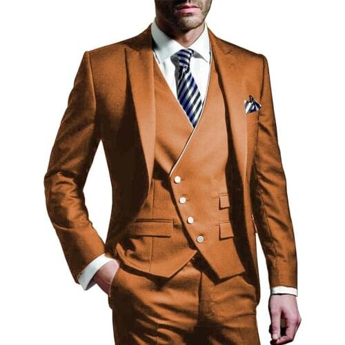 2020 New Arrival Mens Slim Fit 3 Pieces Suits Business Groom Jacket Tuxedos Blazer for Wedding Prom Evening(Jacket+Vest+Pants)