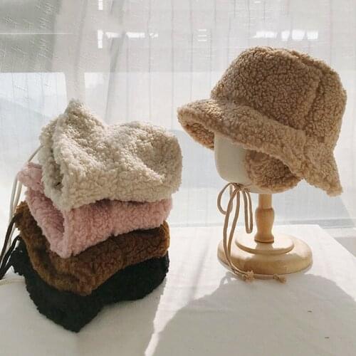 2020 Winter hats women thick bucket hats with earmuffs solid color lamb Wool bucket hat warm hats caps