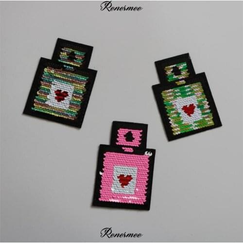 3Pcs New Sequin Perfume Bottle Applique Clothing Embroidery Patch Fabric Sticker Iron On Patch Craft Sewing Repair for Dress 9X6