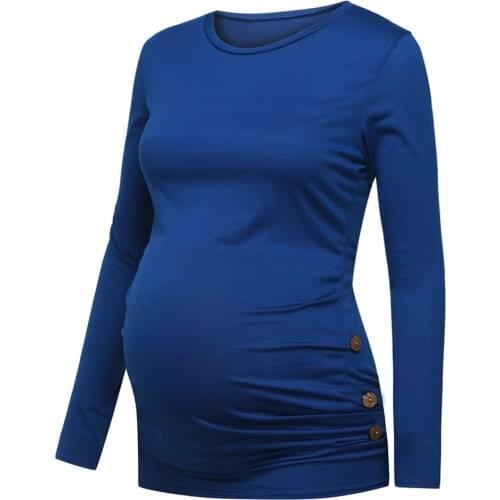 4# Oversized Maternity T-shirts Side Button And Ruched Solid Maternity Tops Pregnant Tees Maternity T-shirt Футболка Женская