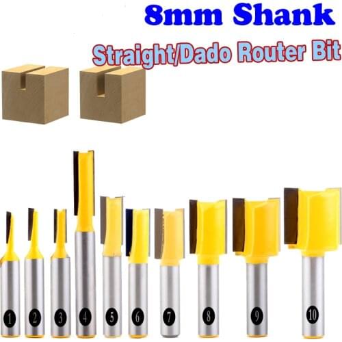 8mm Shank high quality Straight/Dado Router Bit Set 3.2,3.4,5,8,10,12,14,18,20mm Diameter Wood Cutting Tool