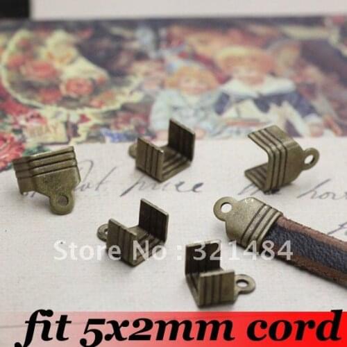 Antique bronze Tone Metal For 5x2mm flat Leather cord 1000pcs Cord End Buckle Crimp Cap Beads Cord Clamps