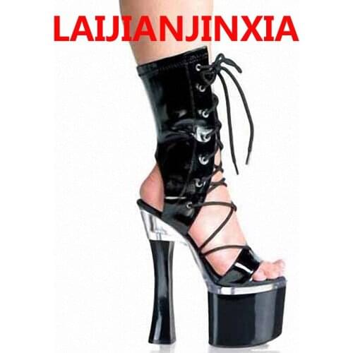 Botas Mujer Boots Inch High Heels Dinner Party Banquet Gladiator Ankle Boots 18cm Spool Heel Shoes For Women Nightclub