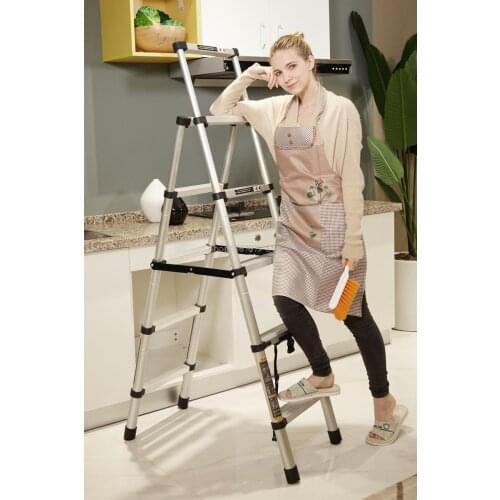 Household Multifunctional Five Step Ladder Thickened Aluminum Alloy Telescopic Ladder Indoor Ladder Folding Miter Ladder Lift Be