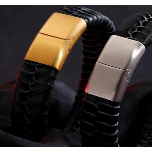 Jewels Store Arrival 21CM Genuine Leather Bracelet Mens Retro Wrap Bangle Stainless Steel Fashion Jewelry Accessories For Man