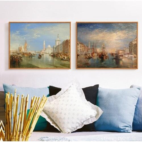 Cotton no frame classical water city scenery canvas printings oil painting printed on cotton home wall art postore decor picture