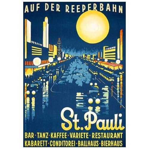 Art-Ad-St-Pauli-Hamburg Germany Travel Ad Beauty View German Retro Vintage Poster Canvas Painting Wall Art Home Posters Decor