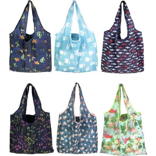 18 Style Pocket Square Shopping Bag Eco-friendly Folding Reusable Portable Shoulder Handbag Polyester for Travel Grocery Bags