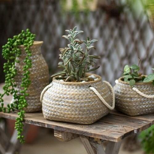 Nordic Ceramic Flower Pot Vintage Woven Terracotta Clay Retro Succulents Plants Windowsill Antique Vase Doniczka Home Garden E5