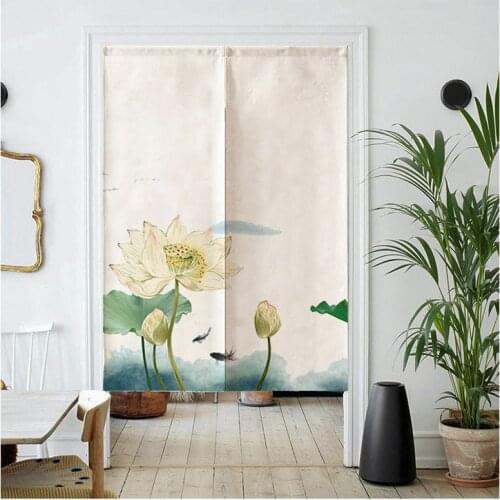 Chinese Lotus Door Curtain Bedroom Living Room and Homestay Partition Half Curtain Feng Shui Curtain Noren