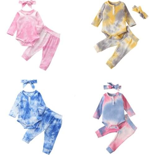 Newborn Infant Baby Girls Clothing Sets Tie Dye Print Romper Spring Autumn Baby Top+Harme Pant 3 PCS Set Infant Cotton Outfits