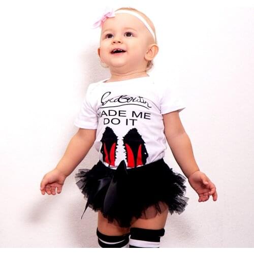 Floral Pig Baby Girl Clothes Set 2pcs Short Sleeve High Heels Print Cotton Rompers Tops Tutu Mesh Tulle Skirt Outfits Set Summer