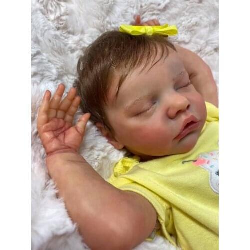 NPK 45CM reborn premie baby newborn doll TwinB sweet baby girl in yellow dress detailed hand painting real soft touch doll