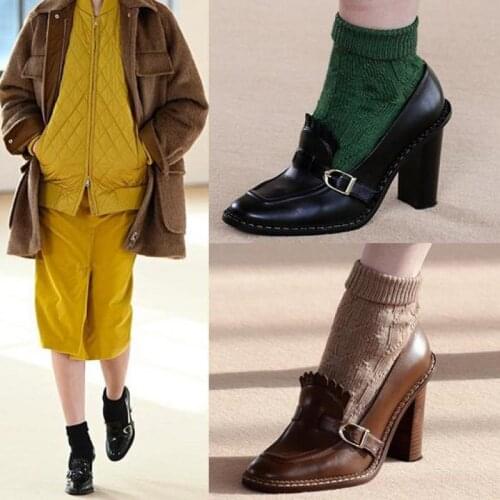 Loafers Ladies Shoe 2021 Summer New Square Toe Thick Heel Genuine Leather Pumps High Heels Vintage Shallow Brand Women Shoes