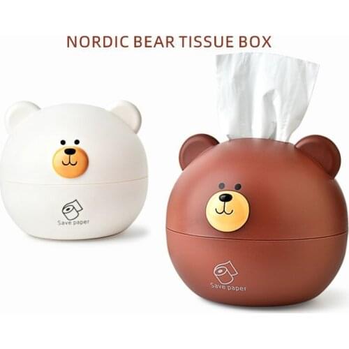 Cute Little Bear Paper Towel Storage Box Circular Creative Cartoon Animal Table Paper Towel Tube