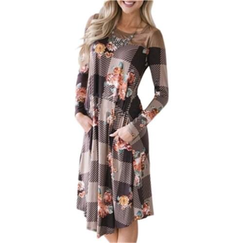 Vogue Ladies Clothes Women Boho Pocket Floral Casual Baggy Tunic Dress Autumn Loose Beach Sundress Plus Size