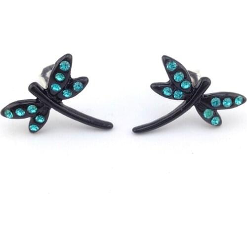 New Hot Selling Rhinestone Acrylic Mini Black dragonfly shaped earrings silver brand allied express jewelry